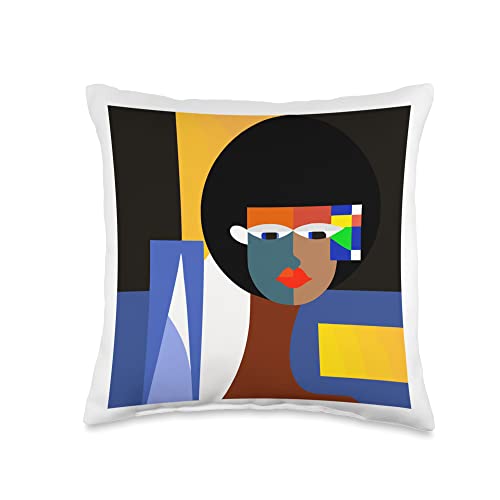 4th Afro Beauty in Bauhaus Sticker Throw Pillow, 16x16, Multicolor