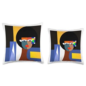 4th Afro Beauty in Bauhaus Sticker Throw Pillow, 16x16, Multicolor