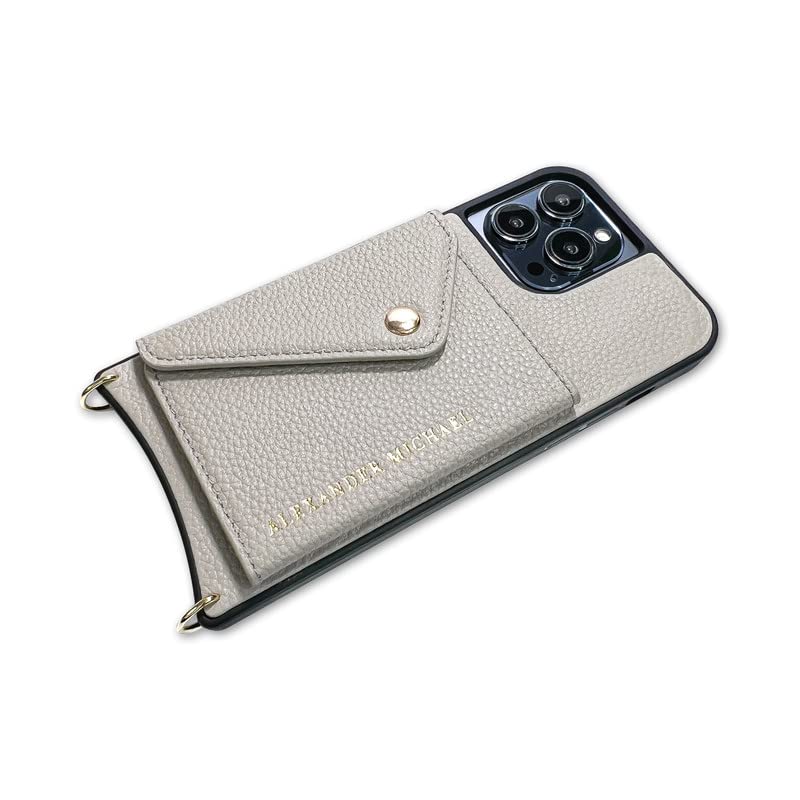 Alexander Michael- Gigi iPhone Wallet and Crossbody with 2 Straps in Genuine Leather, Fold Out Wallet, Holster & Crossbody Phone Case with Gold Hardware in Gray Compatible with iPhone 13