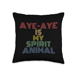 my spirit animal is aye-aye tees aye is my spirit animal retro 70s vintage throw pillow, 16x16, multicolor