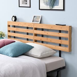 HW COMFORT 14 Inch King Size Solid Bamboo and Metal Platform Bed Frame with Bamboo Headboard/Easy Assembly, Natural & Black