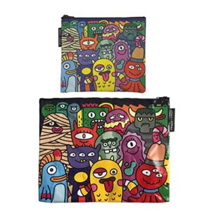 odds n totes funny monsters jumbo zipper pouch made from recycled plastic & soft canvas zipper pouch (bundle pack of 2)