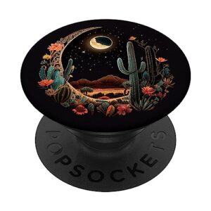 Moon Cactus Desert Flowers Illustration PopSockets Standard PopGrip