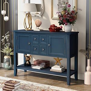 anwick buffet sideboard, wood storage cabinet, console table with storage shelf, 4 drawers and 2 cabinets, wood buffet server for living room kitchen dining room (navy)