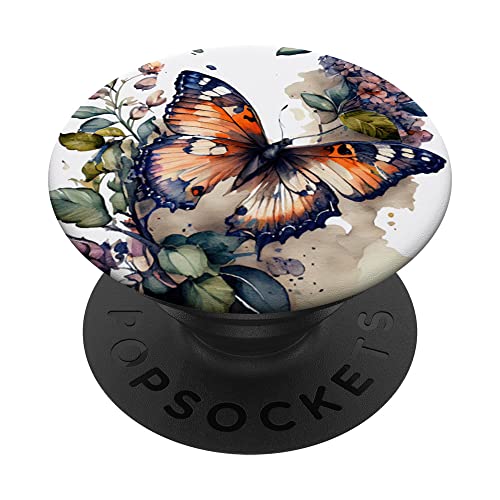 Butterfly With Flowers Watercolor Illustration PopSockets Swappable PopGrip