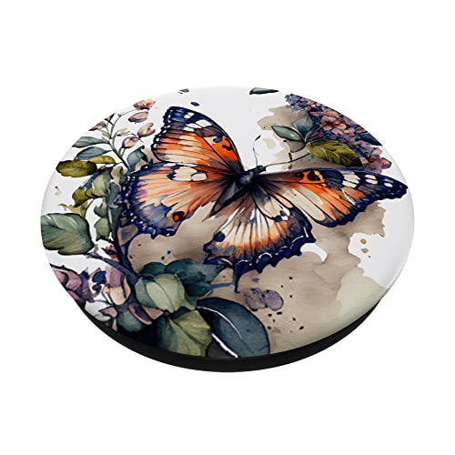 Butterfly With Flowers Watercolor Illustration PopSockets Swappable PopGrip