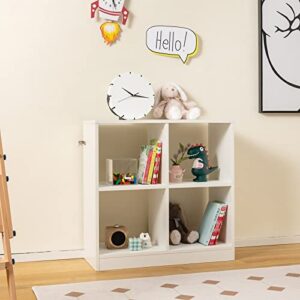 giantex 4-cube bookcase white - 2-tier freestanding open bookshelf with anti-toppling device, wooden decorative storage organizer, modern floor display shelf for kid's room study bedroom living room