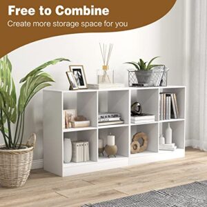 Giantex 4-Cube Bookcase White - 2-Tier Freestanding Open Bookshelf with Anti-Toppling Device, Wooden Decorative Storage Organizer, Modern Floor Display Shelf for Kid's Room Study Bedroom Living Room