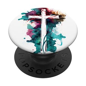christian cross watercolor illustration popsockets swappable popgrip