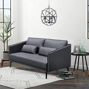 loveseat sofa couches for living room 59", modern linen fabric couch, small sofas with 2 pillow, 2-seat upholstered love seats for living room, bedroom, apartment, small spaces, dark gray
