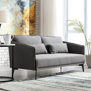 Loveseat Sofa Couches for Living Room 59", Modern Linen Fabric Couch, Small Sofas with 2 Pillow, 2-Seat Upholstered Love Seats for Living Room, Bedroom, Apartment, Small Spaces, Dark Gray