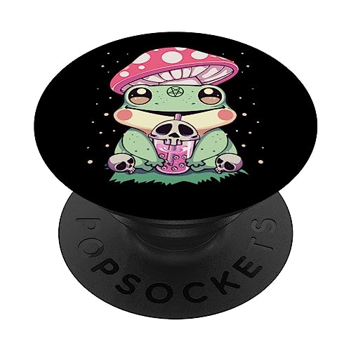 Pastel Goth Kawaii Frog Boba Tea and Mushroom Frog PopSockets Swappable PopGrip