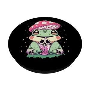 Pastel Goth Kawaii Frog Boba Tea and Mushroom Frog PopSockets Swappable PopGrip