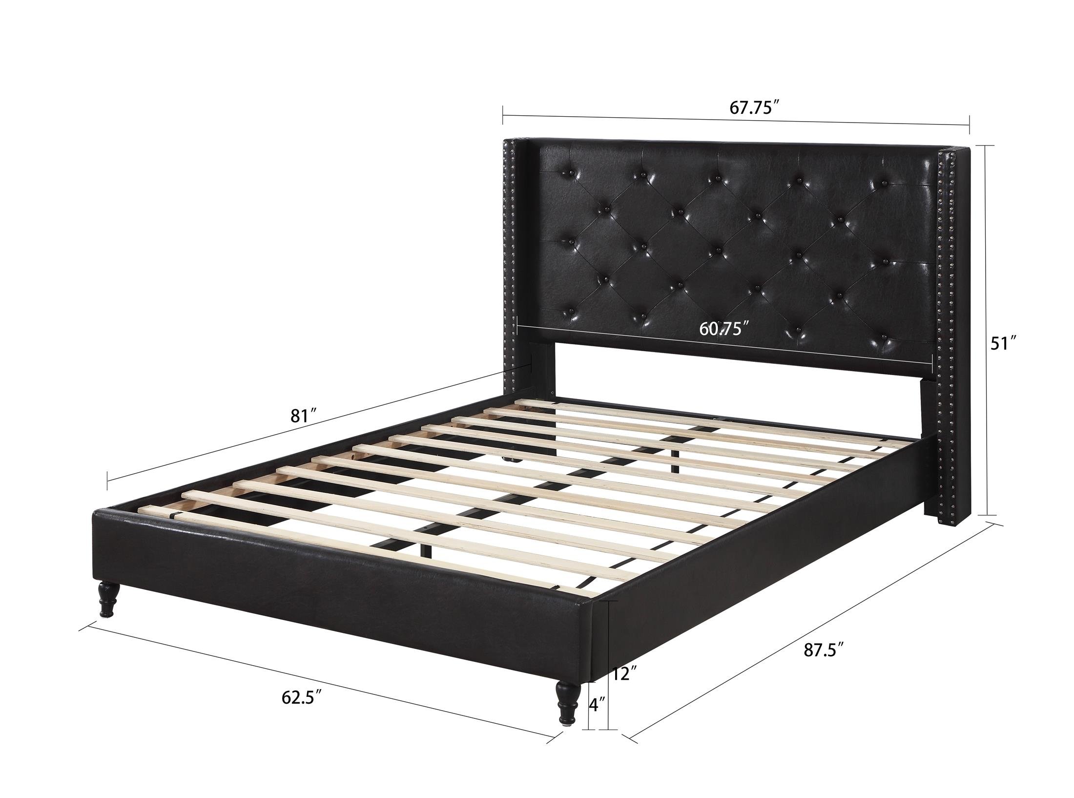 King Upholstered Platform Bed Frame with 51" Tall Headboard - Button Tufted Leather Bed - Wood Slat Support with Storage Space - No Box Spring Needed - Easy Assembly - Black - Oliver & Smith Astor