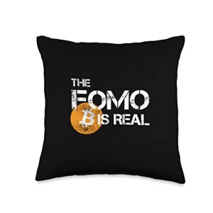 crypto hodl clothing bitcoin the fomo is real throw pillow, 16x16, multicolor
