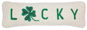 chandler 4 corners artist-designed irish clover hand-hooked wool decorative throw pillow (8” x 24”) st patrick's pillow for couches & beds-easy care, low maintenance st patty's day shamrock pillow