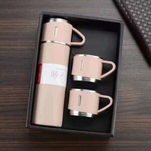 stainless steel vacuum flask thermos mug gift set, coffee & tea cup 17-ounce travel tumbler drinking car mug (pink)