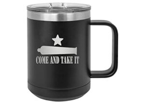 rogue river tactical usa come and take it gonzalez flag texas heavy duty stainless steel black coffee mug tumbler with lid novelty cup great gift idea