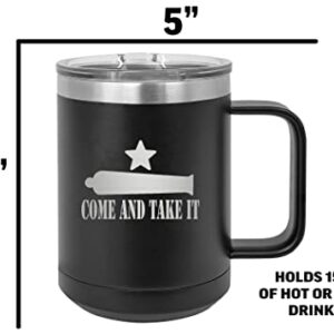 Rogue River Tactical USA Come and Take It Gonzalez Flag Texas Heavy Duty Stainless Steel Black Coffee Mug Tumbler With Lid Novelty Cup Great Gift Idea