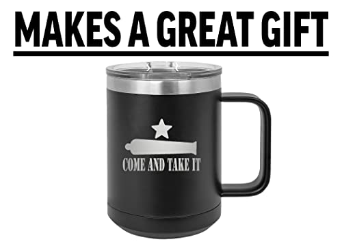 Rogue River Tactical USA Come and Take It Gonzalez Flag Texas Heavy Duty Stainless Steel Black Coffee Mug Tumbler With Lid Novelty Cup Great Gift Idea