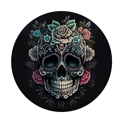 Sugar Skull Floral Pattern Flowers Black Skull PopSockets Standard PopGrip