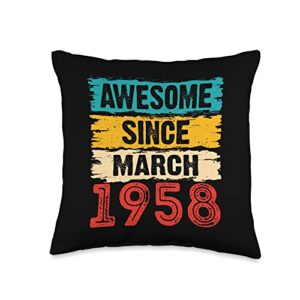 65 year old awesome since march 1958 65th birthday gifts throw pillow
