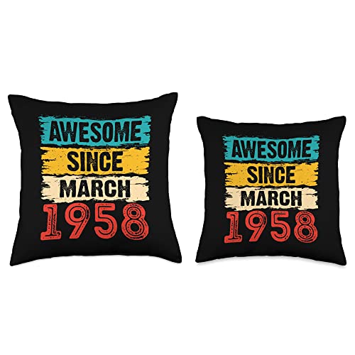 65 Year Old Awesome Since March 1958 65th Birthday Gifts Throw Pillow