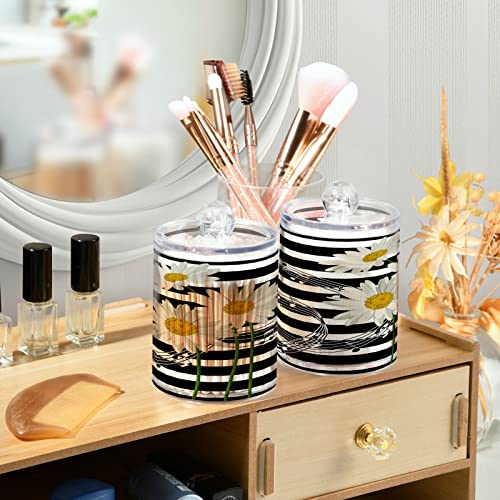 xigua 2 Pack Daisies Music Notes Apothecary Jars with Lid, Qtip Holder Storage Containers for Cotton Ball, Swabs, Pads, Clear Plastic Canisters for Bathroom Vanity Organization (10 Oz)