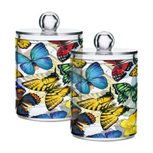 xigua 2 pack beautiful butterfly apothecary jars with lid, qtip holder storage containers for cotton ball, swabs, pads, clear plastic canisters for bathroom vanity organization (10 oz)