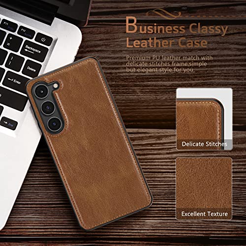 LOHASIC for Galaxy S23 Case, Luxury Leather Classic Scratch Resistant Full Body Protective Cases for Men Women Compatible with Samsung Galaxy S23 6.1 inch Display 2023 New - Brown