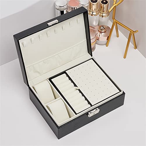 ZSEDP High Capacity Leather Jewelry Box with Pillow Travel Jewelry Organizer Necklace Earring Ring Storage Box for Women Gifts (Color : Gray, Size