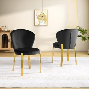 kithkasa velvet dining chairs set of 2 upholstered modern kitchen side dinner chairs with golden metal legs for vanity dining room, black