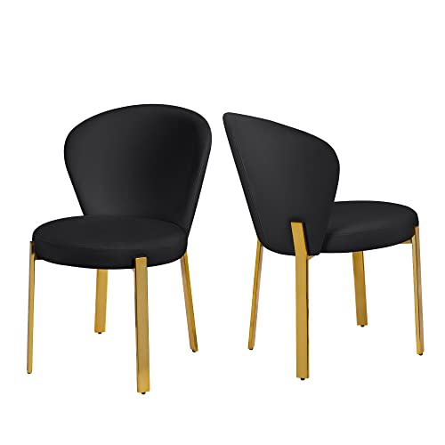 KithKasa Velvet Dining Chairs Set of 2 Upholstered Modern Kitchen Side Dinner Chairs with Golden Metal Legs for Vanity Dining Room, Black