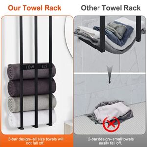 KOCASO Towel Rack Wall Mounted Towel Storage 75cm Bathroom Towel Holder Hold 6 Large Bath Sheets, 3 Bar Rail Bath Towel Racks, Bathroom Towel Storage Rack for Rolled Salon Towel