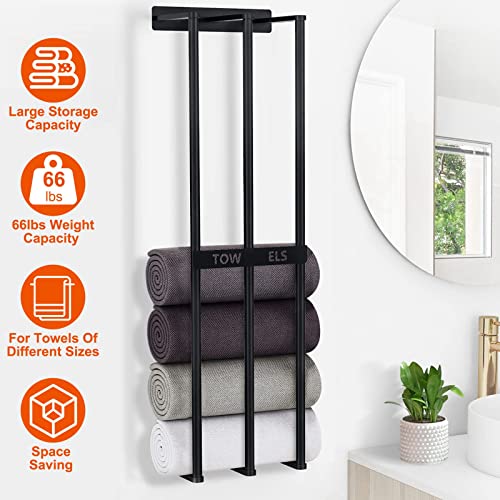 KOCASO Towel Rack Wall Mounted Towel Storage 75cm Bathroom Towel Holder Hold 6 Large Bath Sheets, 3 Bar Rail Bath Towel Racks, Bathroom Towel Storage Rack for Rolled Salon Towel