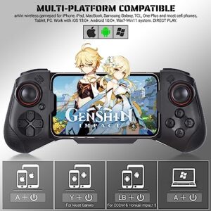 arVin Gaming Controller for iPhone Android Bluetooth Gamepad Joystick for iPhone 14/13/12/11, Samsung Galaxy S22/S21/S20, TCL, Call of Duty Mobile, Wireless Connection -Direct Play