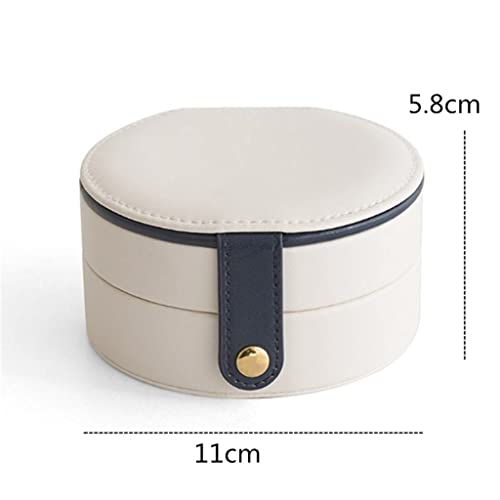 ZSEDP Round Leather Jewelry Box Portable Storage Organizer Earring Holder Zipper Women Jewelry Display Travel Cases ( Color : Blue , Size : As the picture shows )