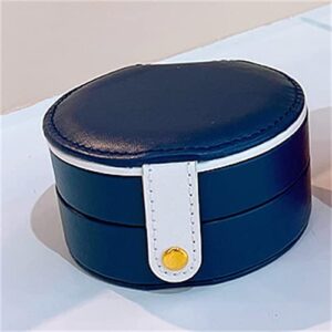 zsedp round leather jewelry box portable storage organizer earring holder zipper women jewelry display travel cases ( color : blue , size : as the picture shows )