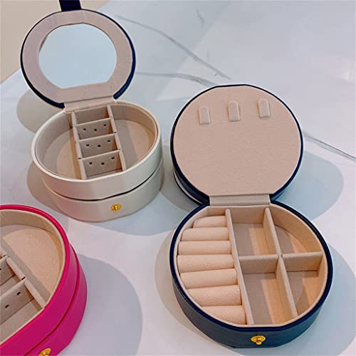 ZSEDP Round Leather Jewelry Box Portable Storage Organizer Earring Holder Zipper Women Jewelry Display Travel Cases ( Color : Blue , Size : As the picture shows )