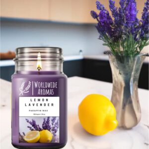 24 oz Hand Poured Lemon Lavender Scented Candle with 150 Hour Burn Time - Relaxing and Refreshing Essential Oil Aroma for Home Decor by Worldwide Aromas (Lemon Lavender)