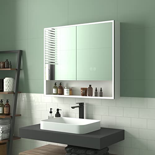 LALAHOO Medicine Cabinets for Bathroom,Medicine Cabinet Mirror,Recessed or Wall Mounted Medicine Cabinets,Lighted Medicine Cabinet,Dimmer and Anti-Fog,31.5" x 23.6"