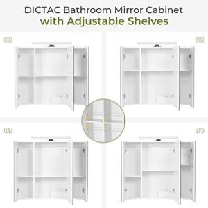 Bathroom Medicine Cabinet with Mirror and Lights 27.6x24 Inch Wall Mounted Mirror Cabinet with Charging Station & Adjustable Storage Shelves Medicine Cabinets Mirror with 3 Doors for bathroom,White