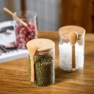 luzled set of 3 airtight glass jars with bamboo lids and spoons, 16oz glass storage containers with lids clear food storage containers food jars canisters for kitchen sugar salt coffee beans