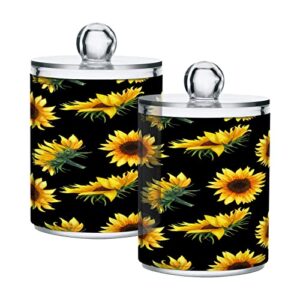 kigai sunflower qtip holder - 14oz clear plastic apothecary jars bathroom canister dispenser organizer vanity storage jar with lid for cotton ball, cotton swab, floss (2pack)