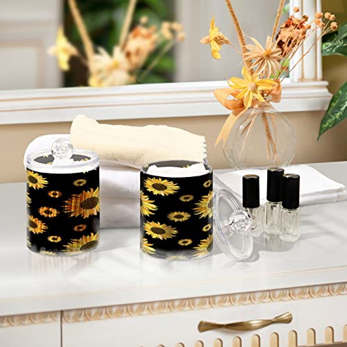 Kigai Black Sunflower Qtip Holder - 14OZ Clear Plastic Apothecary Jars Bathroom Canister Dispenser Organizer Vanity Storage Jar with Lid for Cotton Ball, Cotton Swab, Floss (2PACK)