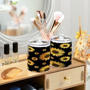 Kigai Black Sunflower Qtip Holder - 14OZ Clear Plastic Apothecary Jars Bathroom Canister Dispenser Organizer Vanity Storage Jar with Lid for Cotton Ball, Cotton Swab, Floss (2PACK)