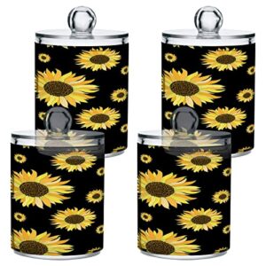 Kigai Black Sunflower Qtip Holder - 14OZ Clear Plastic Apothecary Jars Bathroom Canister Dispenser Organizer Vanity Storage Jar with Lid for Cotton Ball, Cotton Swab, Floss (2PACK)