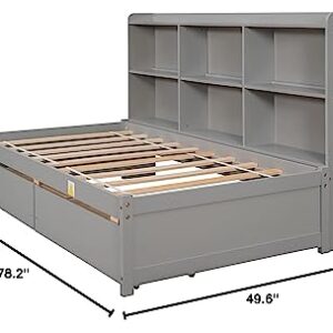 HomSof Twin Bed with Side Bookcase, Drawers,Gray