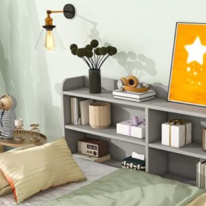 HomSof Twin Bed with Side Bookcase, Drawers,Gray