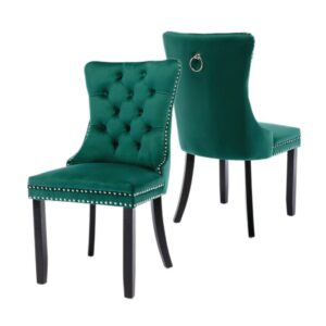 ayoodfo velvet dining chair set of 2, upholstered dining room chairs with nailhead trim and back ring pull, modern luxury tufted dining chairs for kitchen, dinning room, green